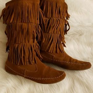 Lauren Conrad fringe moccasin boots